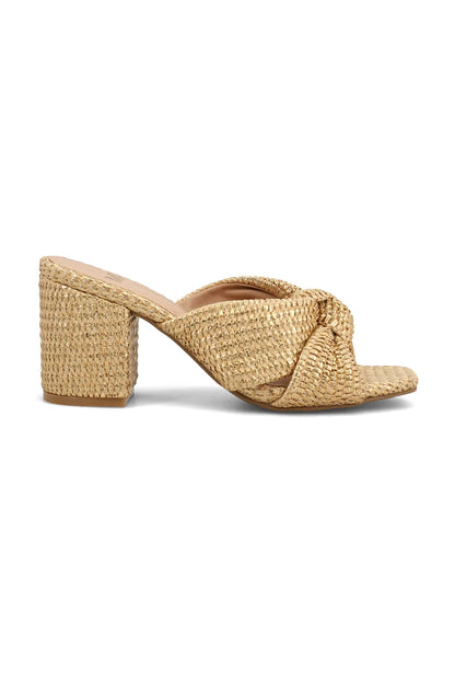 Gold Raffia Block Heel
