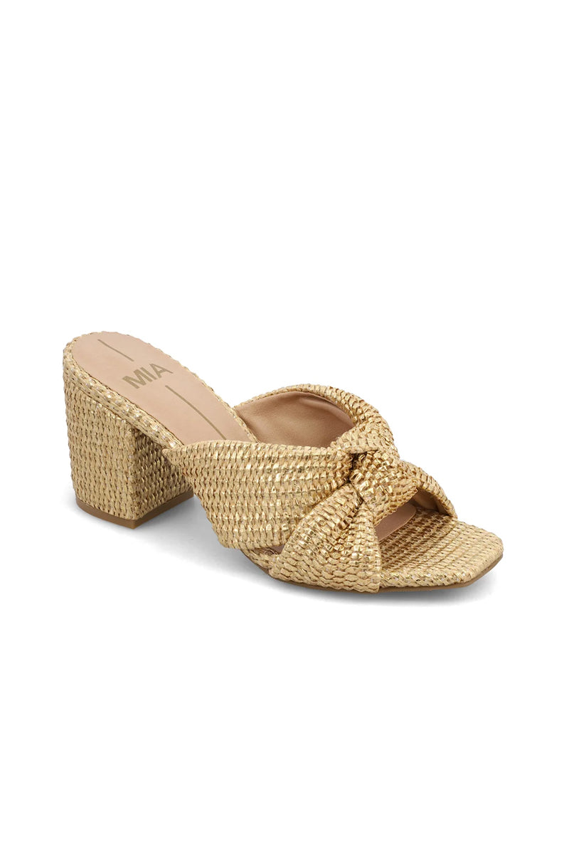 Gold Raffia Block Heel