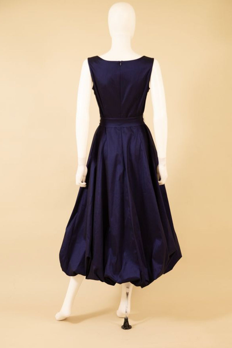 Midnight Tie Waist Bubble Midi Dress