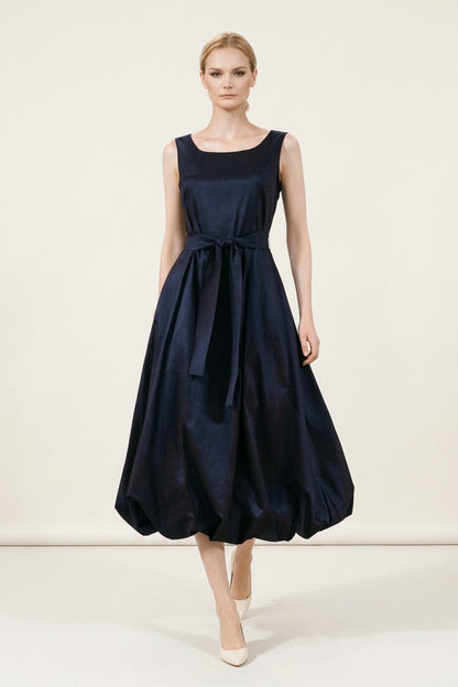 Midnight Tie Waist Bubble Midi Dress