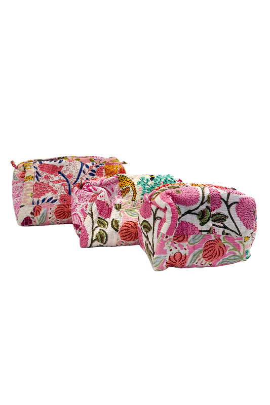 Pink Floral Cosmetic Bag 3-Pack