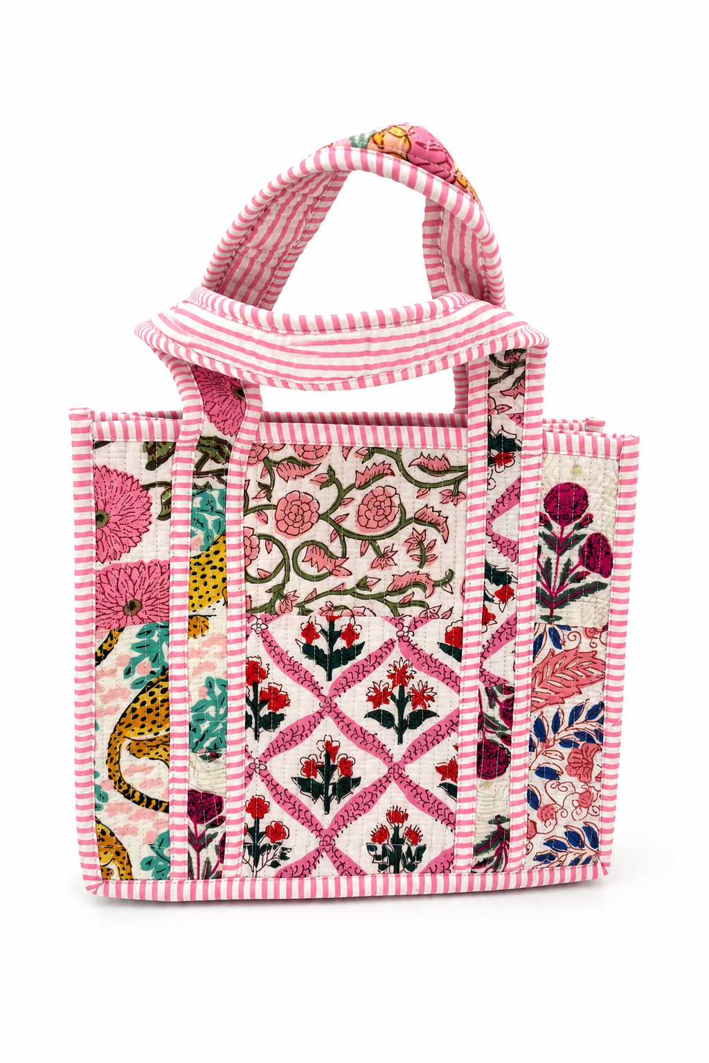 Pink Floral Quilted Mini Tote Bag